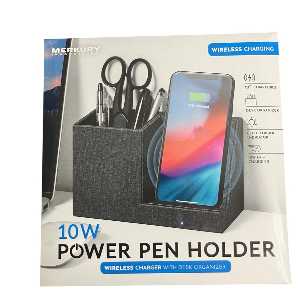 Black Wireless Charger Pen Holder 10W Desk Organizer